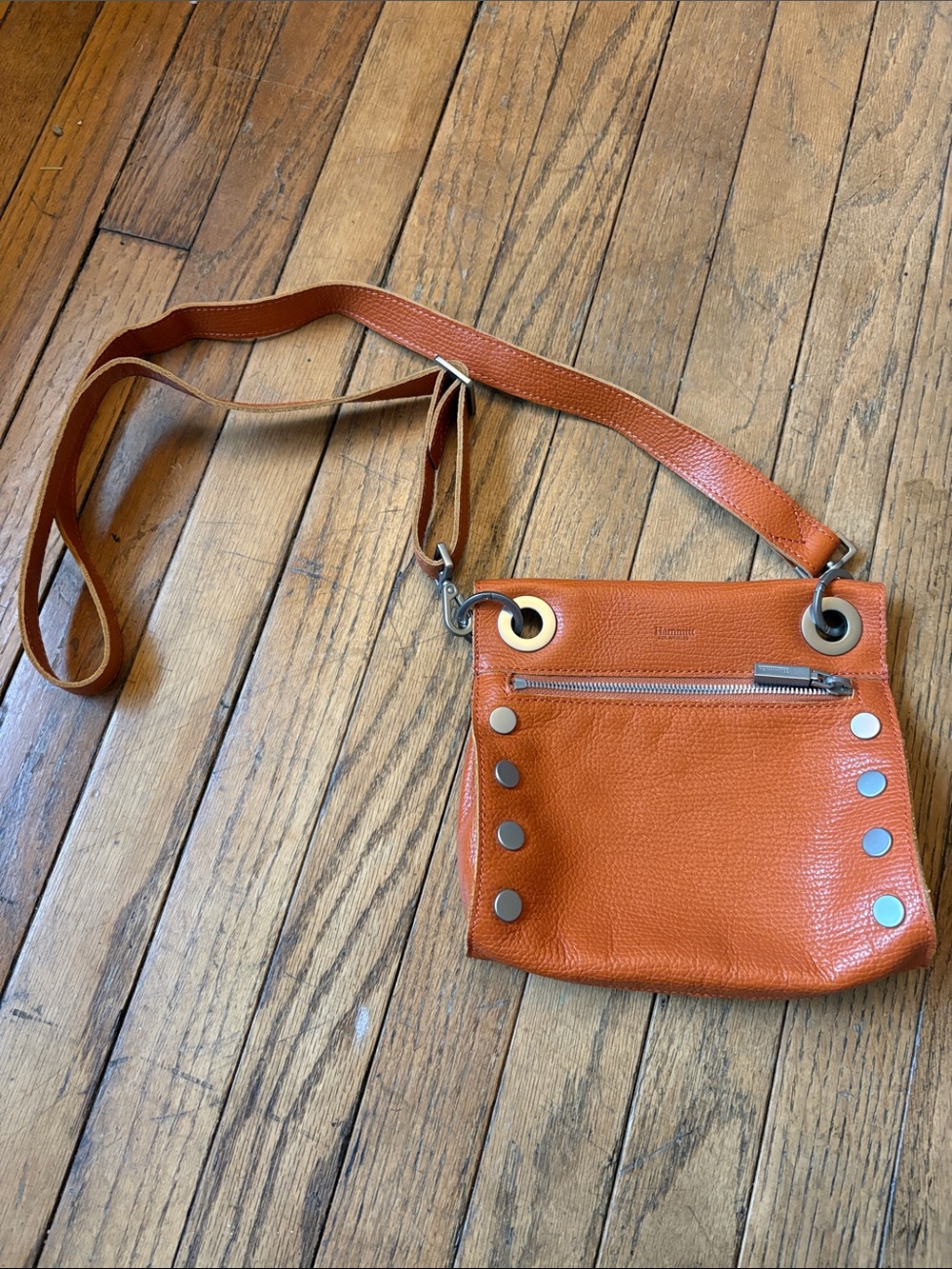 Hammitt Tony Orange Leather Crossbody with Silver Stud Accents